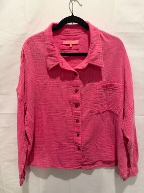 Simply Southern collection Vibrant Pink Button-Front Shirt gauze size XXL.spring